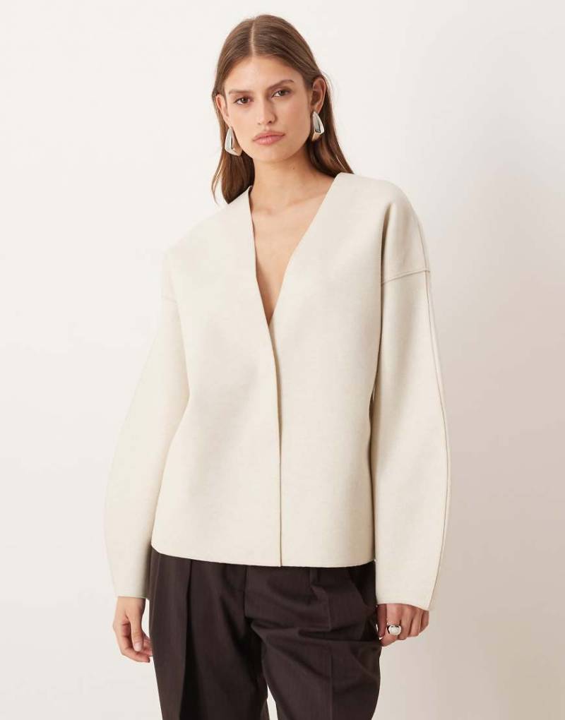 Vila - Schlichte, leichte Jacke in superhellem, meliertem Naturton mit kurzem Schnitt-Neutral von Vila