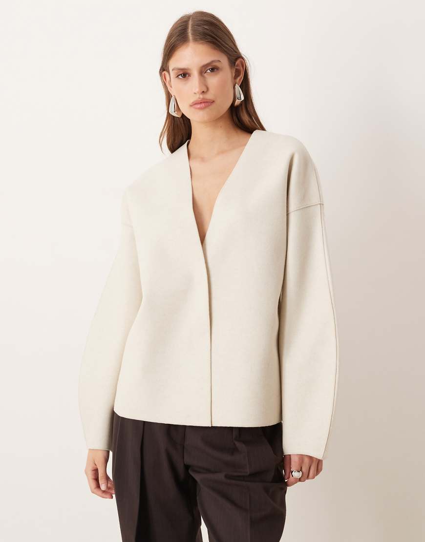 Vila - Schlichte, leichte Jacke in superhellem, meliertem Naturton mit kurzem Schnitt-Neutral von Vila