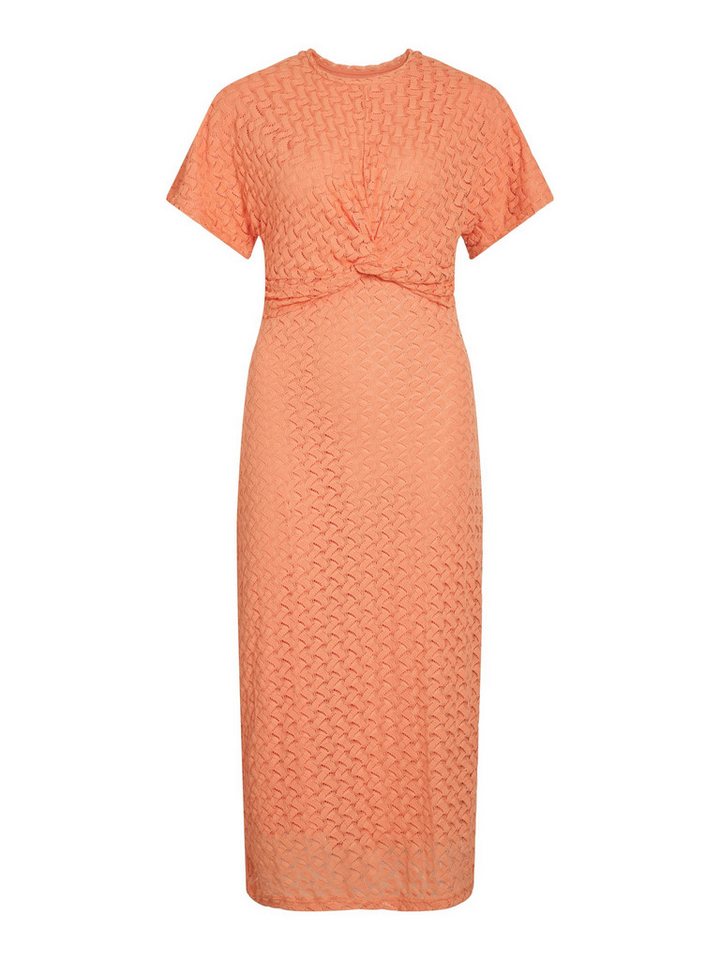 Vila Shirtkleid Geknoteter Taillenbereich, strukturiertes Muster, kurzärmlig (7/8-Länge) VISOLIRA O-NECK S/S MIDI DRESS/DFS von Vila