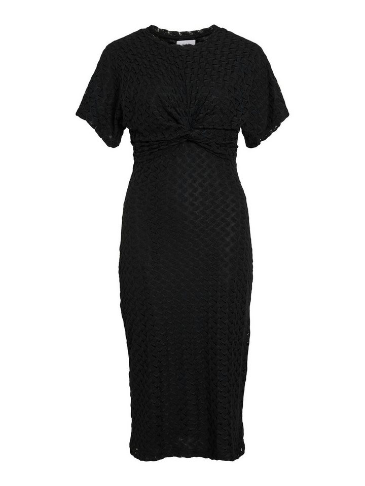 Vila Shirtkleid Geknoteter Taillenbereich, strukturiertes Muster, kurzärmlig (7/8-Länge) VISOLIRA O-NECK S/S MIDI DRESS/DFS von Vila