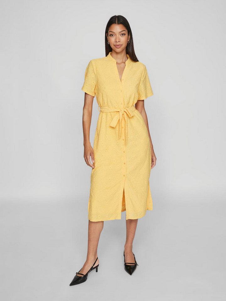 Vila Shirtkleid Kurzes Design Ärmel Geknöpfte Vorderseite Taillengürtel (lang) VIDELEA V-NECK S/S MIDI DRESS/R/VOL von Vila