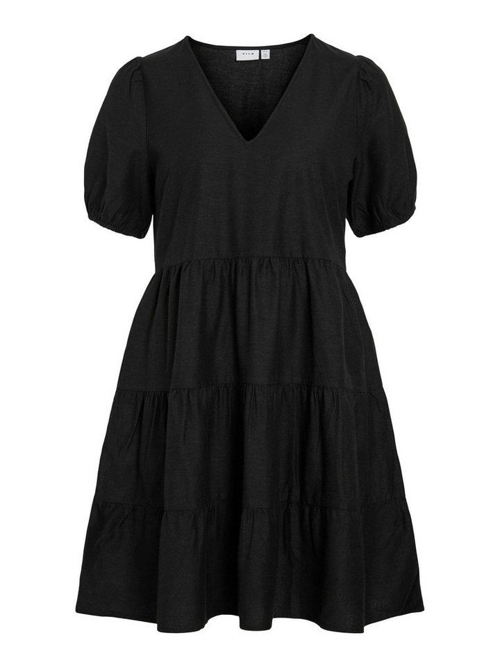 Vila Shirtkleid V-Ausschnitt mit Rüschen und Puffärmeln (lang) VIPRISILLA NEW S/S SHORT DRESS/2 von Vila