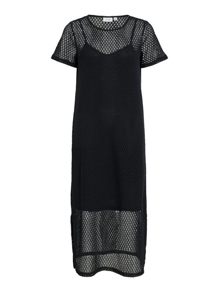 Vila Shirtkleid Elegantes Mesh-Design mit durchsichtigen Details (7/8-Länge) VIMINE O-NECK S/S MIDI DRESS von Vila