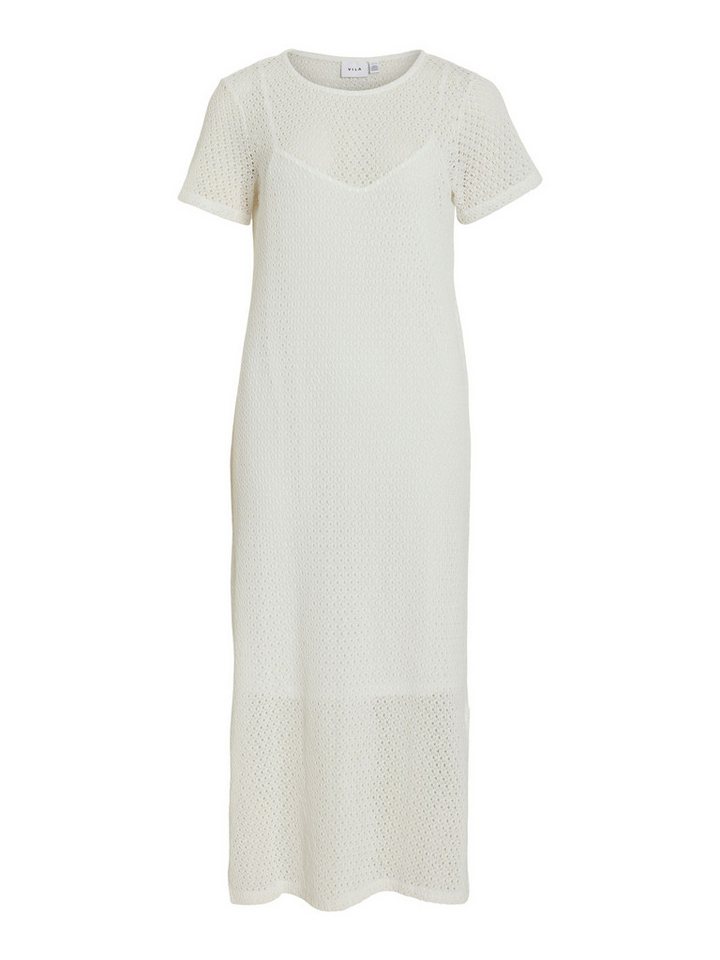 Vila Shirtkleid Elegantes Mesh-Design mit durchsichtigen Details (7/8-Länge) VIMINE O-NECK S/S MIDI DRESS von Vila