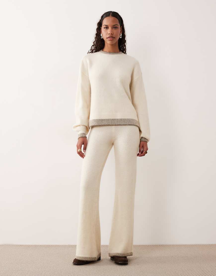 Vila - Strickhose in Cremeweiß mit weitem Bein und Kontrastbesatz, Kombiteil von Vila