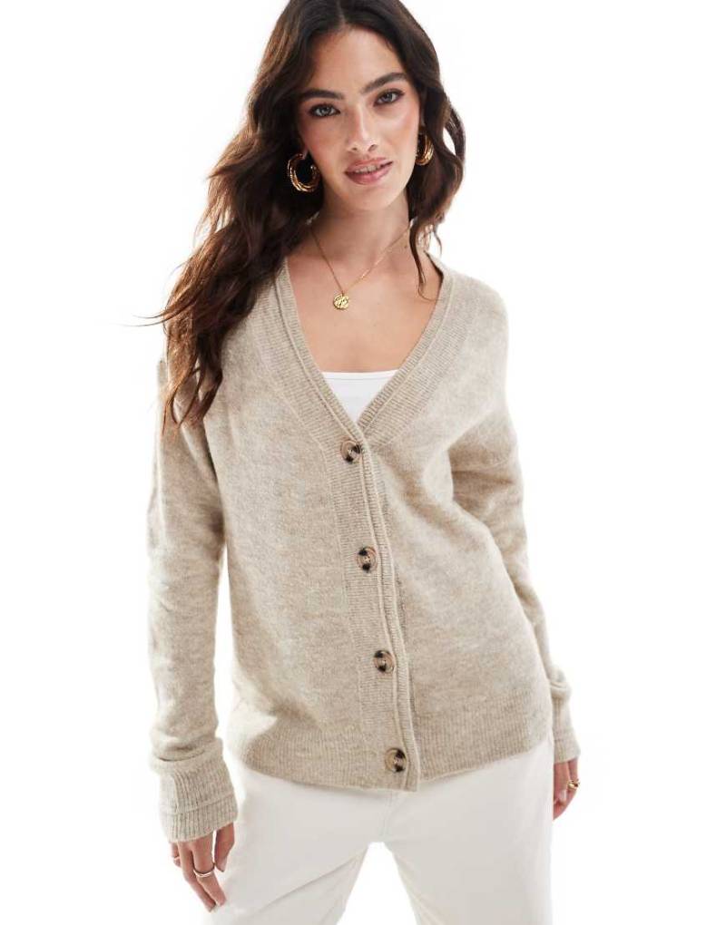 Vila - Strickjacke mit Knopfleiste in melierter Naturfarbe-Neutral von Vila