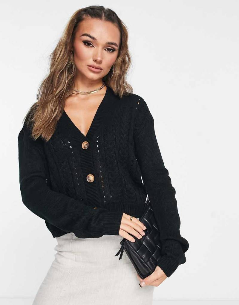 Vila - Strickjacke mit Strickmuster-Detail in Schwarz von Vila