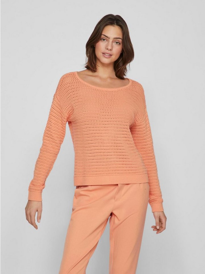 Vila Strickpullover Legerer Strickpullover Transparent Feinstrick Sweater 6924 in Neon Orange von Vila