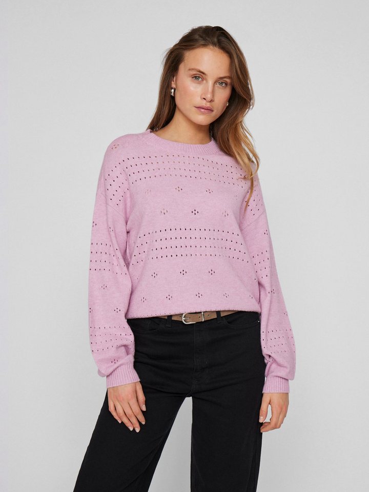 Vila Strickpullover Pointelle Design Strickpullover Rundhals mit Ballon Ärmel VIRIL L/S O-NECK POINTELLE KNIT TOP-NOOS von Vila