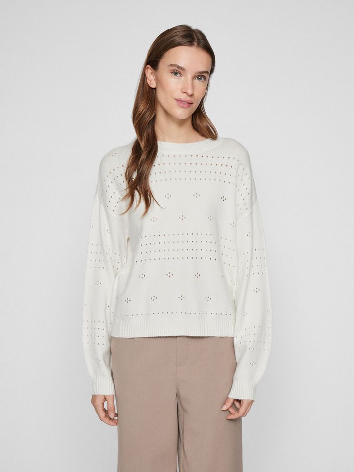 Vila Strickpullover Pointelle Design Strickpullover Rundhals mit Ballon Ärmel VIRIL L/S O-NECK POINTELLE KNIT TOP-NOOS von Vila