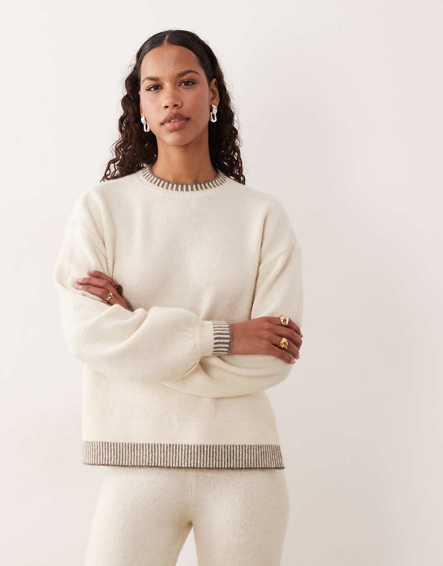 Vila - Strickpullover in Birkenweiß mit Kontrastbesatz, Kombiteil von Vila