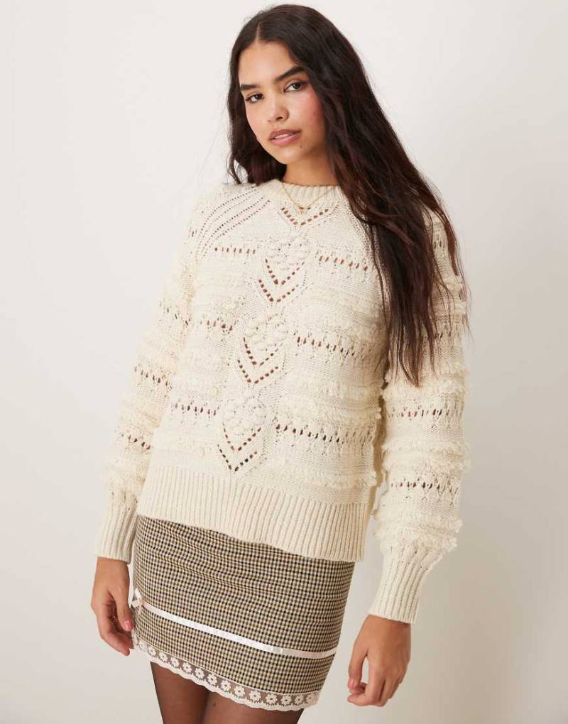 Vila - Strickpullover in Creme mit Zierdetails-Weiß von Vila
