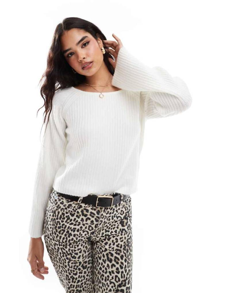 Vila - Strickpullover in Creme mit weitem Schnitt und U-Boot-Ausschnitt-Weiß von Vila