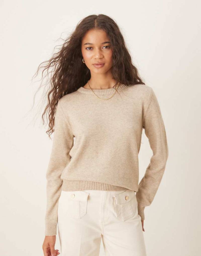 Vila - Strickpullover in meliertem Naturton mit Rundhalsausschnitt-Neutral von Vila