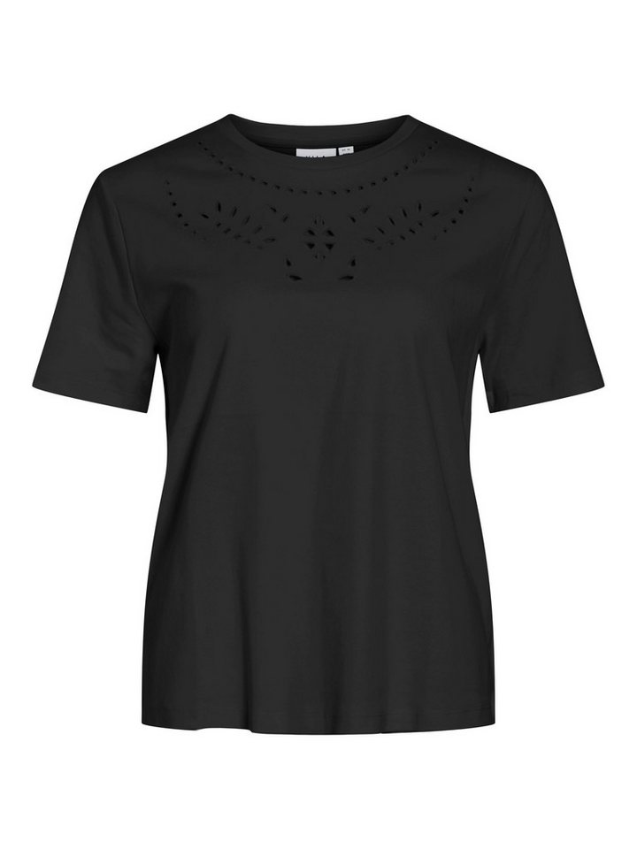 Vila T-Shirt Elegantes Design mit filigraner Musterung VIPAVIA EMB O-NECK S/S TOP/PB von Vila