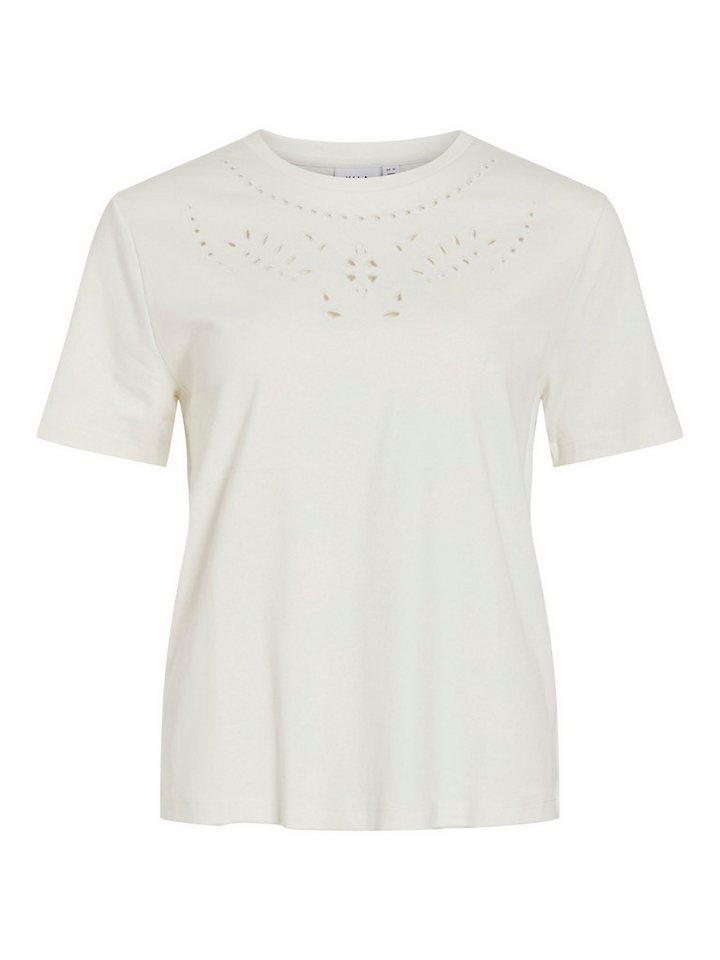 Vila T-Shirt Elegantes Design mit filigraner Musterung VIPAVIA EMB O-NECK S/S TOP/PB von Vila