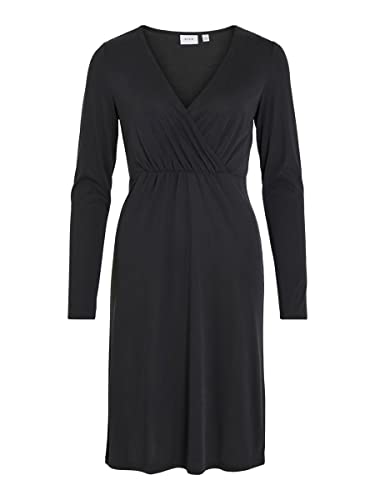 Vila Damen Vimodala L/S Wrap Midi Dress/Su - Noos Dress, Schwarz, XS EU von Vila