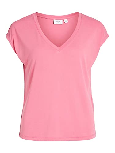 Vila Damen Vimodala V-Neck S/S Top/Su Noos T-Shirt, Fandango Pink, M EU von Vila