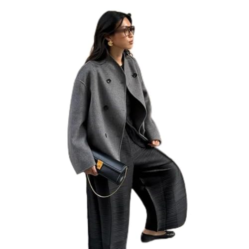 Kurzer Wollmantel für Damen, für Herbst und Winter, stilvolles zweireihiges Design mit Verwendung (M Grau) von Vilgftyiet