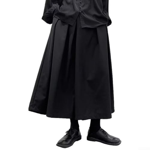 Vilgftyiet Herren Gothic Dark Style Loose Cropped Hakama Pants - M Wide Leg Black Polyester von Vilgftyiet