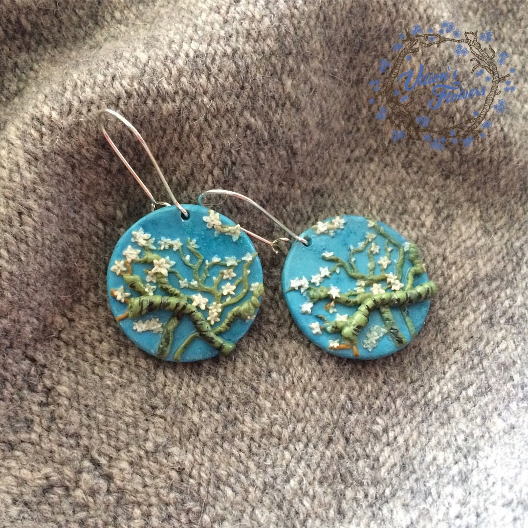 Mandelblüten Ohrringe, Polymer Clay Vincent Van Gogh, Weihnachtsgeschenk, Geburtstagsgeschenk Mandelblüten Ohrringe, Polymer Clay Vincent Van Gogh, Weihnachtsgeschenk, Geburtstagsgeschenk von Vilionsflowers