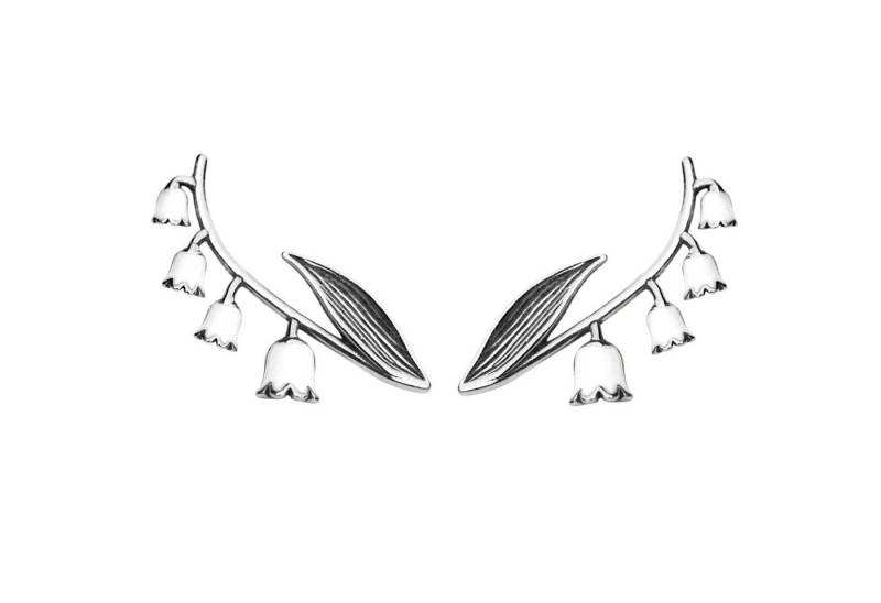 Villa Sorgenfrei Schmuckmanufaktur Paar Ohrklemmen Maiglöckchen Ohrkletterer. 925 Sterling Silber & weisse Emaille von Villa Sorgenfrei Schmuckmanufaktur