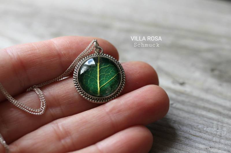 925 Sterling Silber Kette Echtes Blatt Silberschmuck Silberkette Mit Kleinem Anhänger Naturschmuck Grünes Wald Waldfee von VillaRosaSchmuck