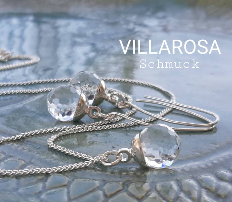 Zartes Feines Schmuckset Mit Klaren Kristallperlen - 925 Silber Vergoldet Handgemachter Schmuck Geschenk Für Sie Halskette & Ohrring von VillaRosaSchmuck