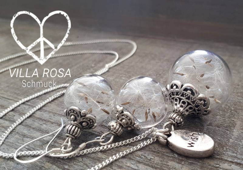 925 Sterling Silber Set Pusteblumenkette Und Ohrhänger Schmuckset Kette Dandelion Set Necklace Geschenk Ohrringe von VillaRosaSchmuck