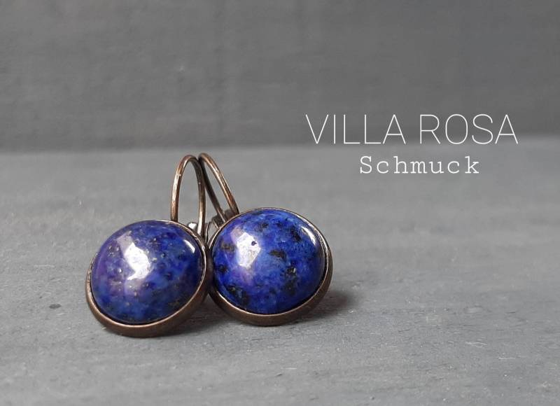 Antik Bronze Ohrhänger Natürlicher Lapislazuli Edelstein Ohrringe Damenohrringe Ohrschmuck Ocean Blue Sea Tief Blau Boho Style Naturschmuck von VillaRosaSchmuck