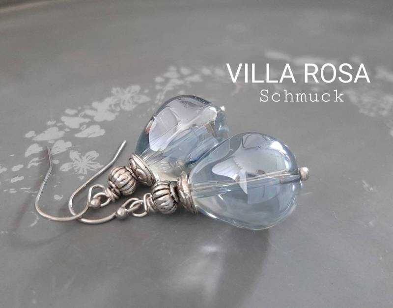 Hängeohrringe Glas Kristall Zartes Hellblau Klar in Silber Hochzeitsschmuck Ohrringe Glasperlen von VillaRosaSchmuck
