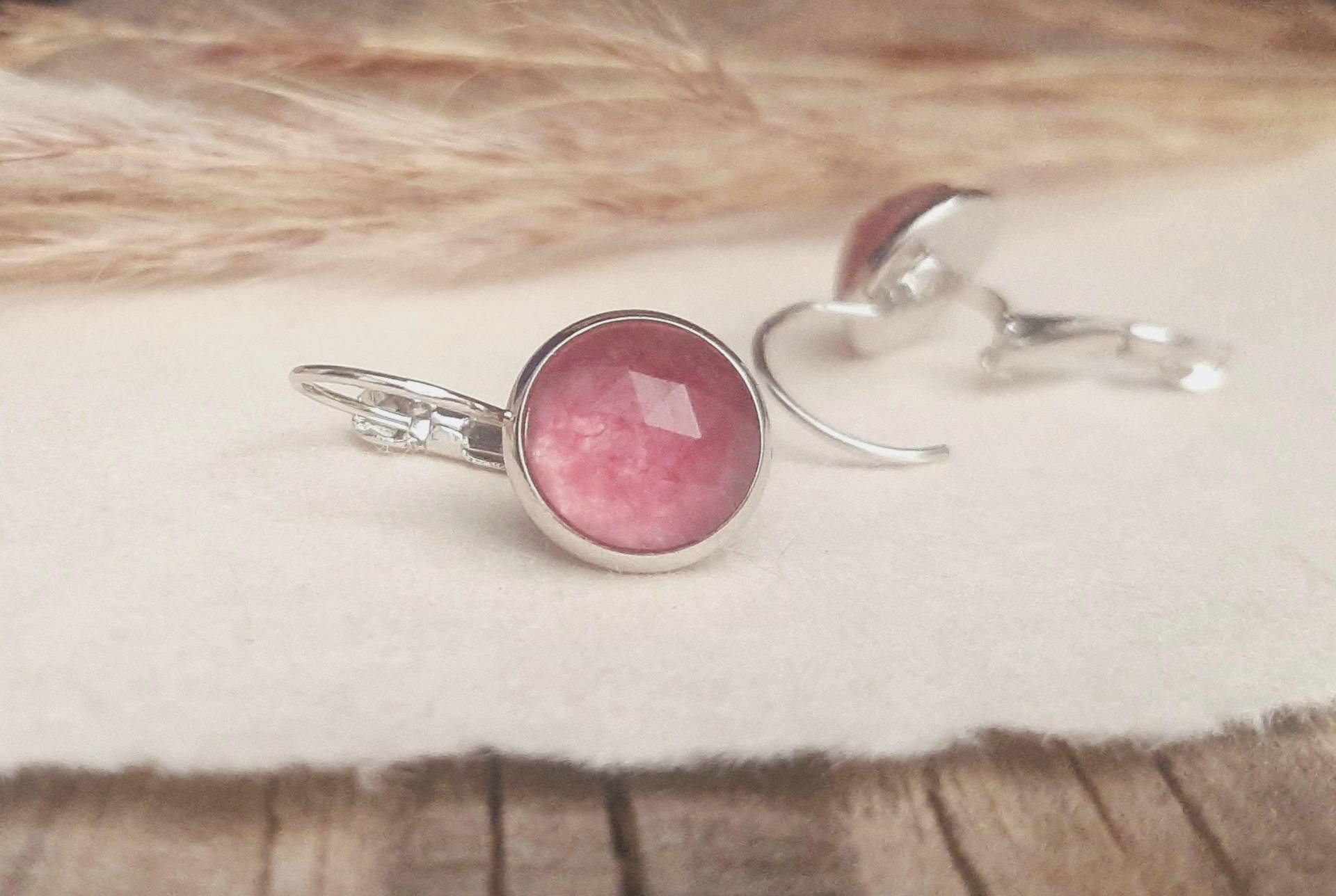 Jade Himmberrot Cabochon Schmuck 10 Mm Facettiert Silber Fassung Damen Ohrringe Edelsteinschmuck von VillaRosaSchmuck