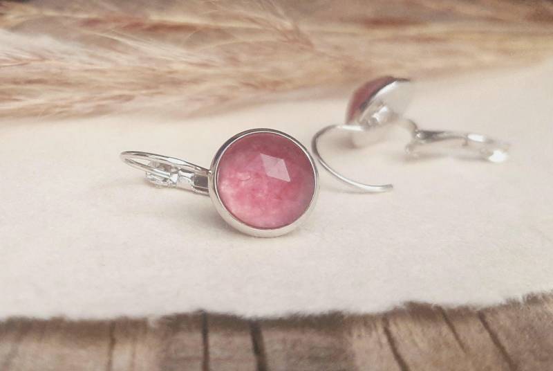 Jade Himmberrot Cabochon Schmuck 10 Mm Facettiert Silber Fassung Damen Ohrringe Edelsteinschmuck von VillaRosaSchmuck