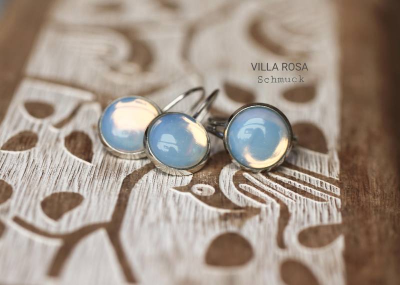 Mondstein Silber Schmuckset Silberschmuck Set Syn. Edelstein Edelsteinschmuck Gemstone Jewelry Geschenk Fingerring Ohrhänger von VillaRosaSchmuck