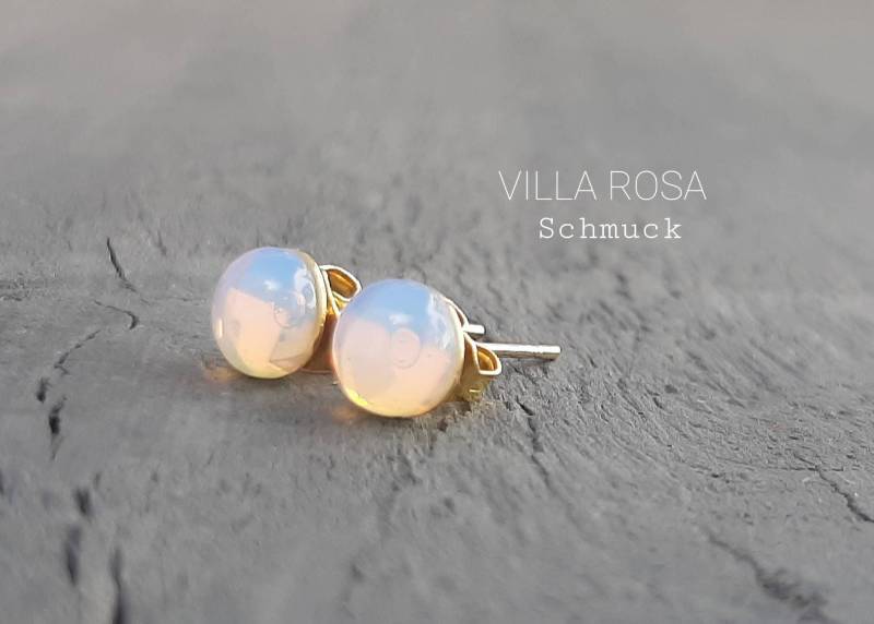 Ohrstecker 6mm Hypoallergen Edelstahl 24K Echt Vergoldet Mondstein Edelstein Damen Ohrringe Little Moon Zierlicher Ohrring Schmuck von VillaRosaSchmuck
