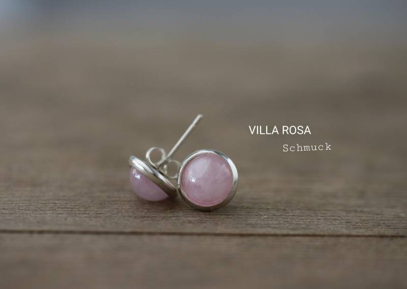 Ohrstecker Silber Natürlicher Rosenquarz Edelstein Ohrringe Earstud Cabochonschmuck Damenohrringe Edelsteinschmuck Dot Silberohrstecker von VillaRosaSchmuck