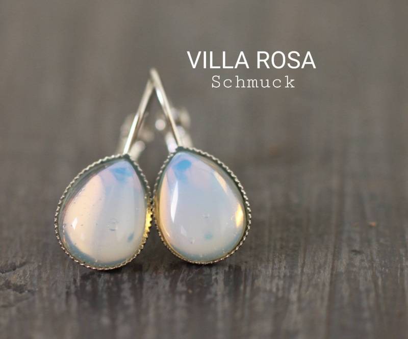 Opalit Tropfen Ohrringe Silber Edelstein Magisch Bunt Schillernd Silberschmuck Geburtstagsgeschenk Ohrhänger Edelsteinschmuck von VillaRosaSchmuck
