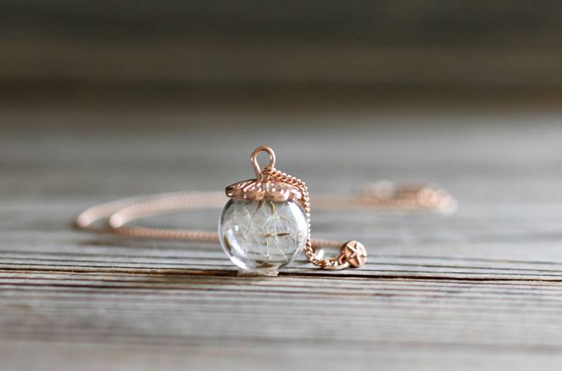 Pusteblumen Kette 925 Sterling Silber Rosegold Vergoldet Glücksbringer Naturschmuck Damenhalskette Zart Glaskugelschmuck Rosegoldkette von VillaRosaSchmuck