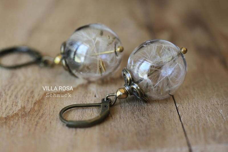 Pusteblumenohrringe Bronze Floral Pusteblumen Glücksbringer Federleicht Hochzeitsschmuck Brautschmuck Vintagehochzeit Vintage Cottagecore von VillaRosaSchmuck