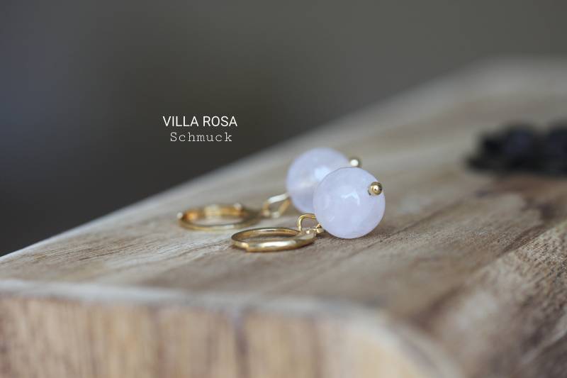 Rosenquarz Ohrringe Rosenquarzperlen An Edelstahl Ring Brisur 24K Vergoldet Hypoallergen Nickelfrei Goldschmuck Damenohrringe Perlenschmuck von VillaRosaSchmuck