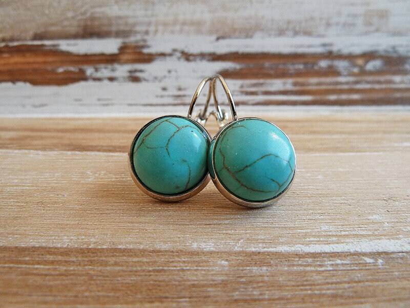 Silber Ohrhänger Howelit Türkis Edelstein Silberschmuck Edelsteinschmuck Cabochonchmuck Earrings Green Naturstein von VillaRosaSchmuck