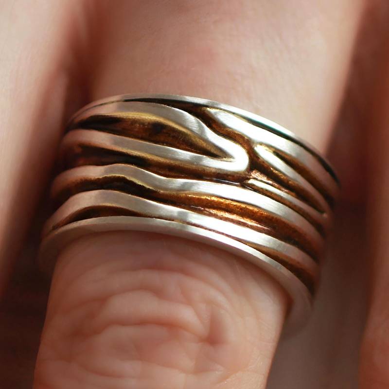 Unisex Baumrinde Ring. 925 Sterling Silber & Braune Emaille. Verstellbarer Ring Für Sie Und Ihn von VillaSorgenfrei