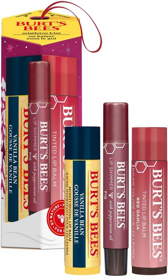 Village Cosmetics Lippenpflegestift Burts Bees Mistletoe Kiss Gift – Red Lippenpflegestiftset (3er Set) von Village Cosmetics