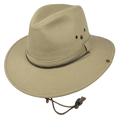 Dorfman Pacific Aussie Cowboyhut aus Baumwolle mit Kinnband - Khaki - L von Dorfman Pacific