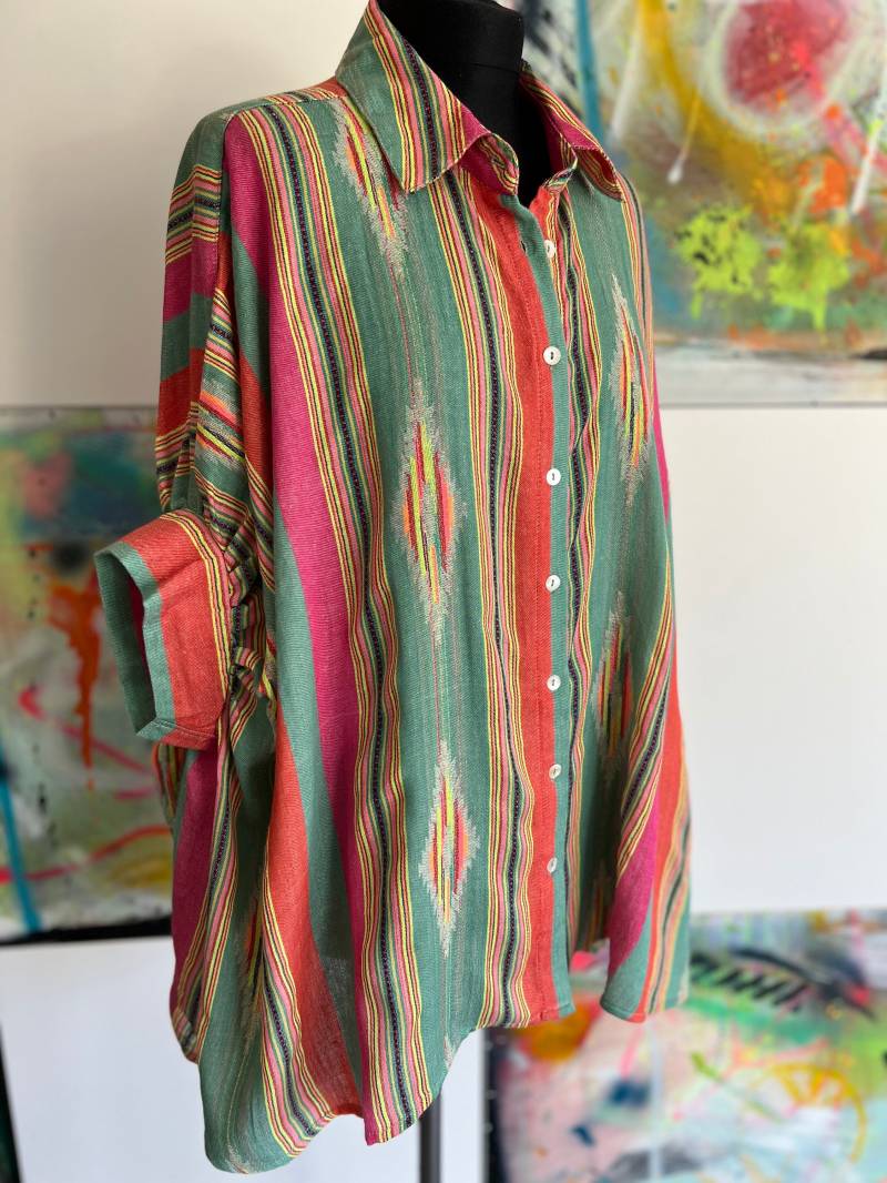 Baumwoll Bluse//Boho Style//Pinkrosa//Neon//Spring//Sommer//Hemd Mit Knopfleiste//Tunika Bluse//Oversized// von Villakunterbunt12