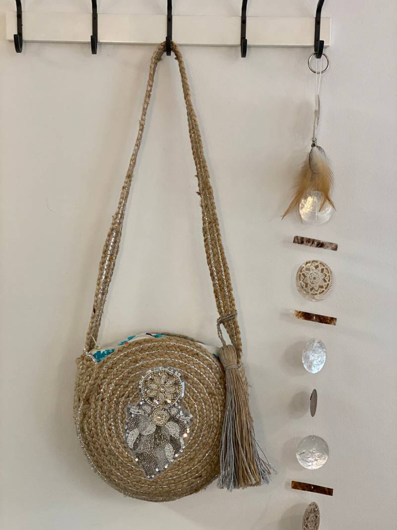 Handtasche//strandtasche//Muster//Spring//Boho// Must Have//Hippie//Flechttasche//Silber// von Villakunterbunt12