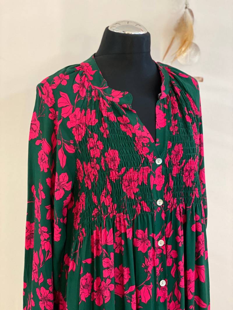 Hippie Kleid//Boho Style//Blumenmuster//Grün//Pink//Langes Kleid// von Villakunterbunt12