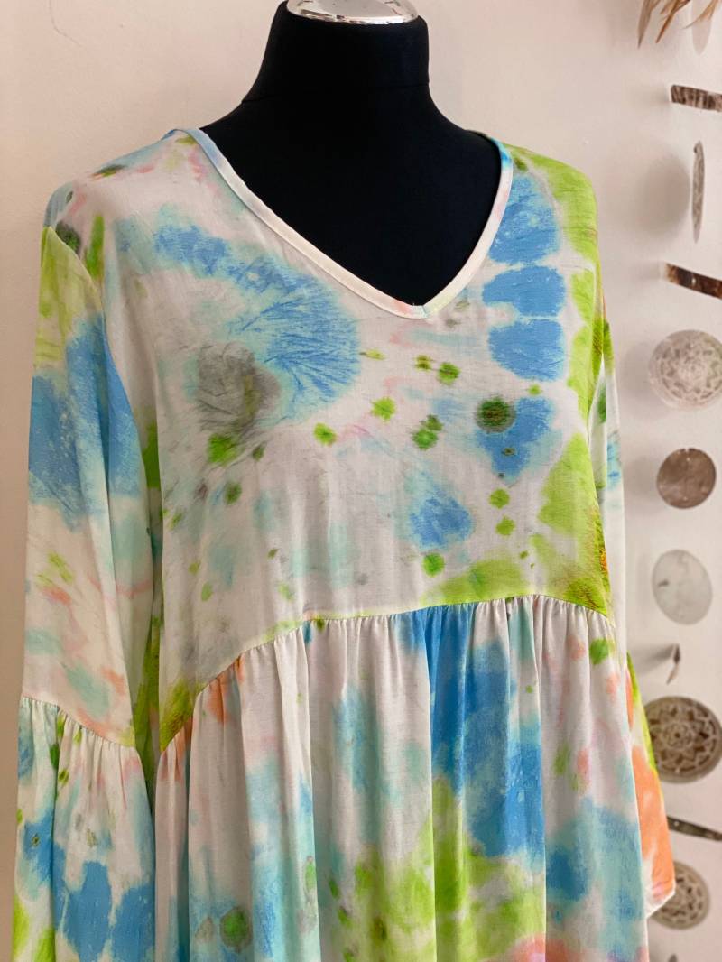 Hippie Kleid//Boho Style//Tunika//Farmuster//Knielanges Kleid//Orange//Grau//Bunt//Weiß//Orange//Grün von Villakunterbunt12