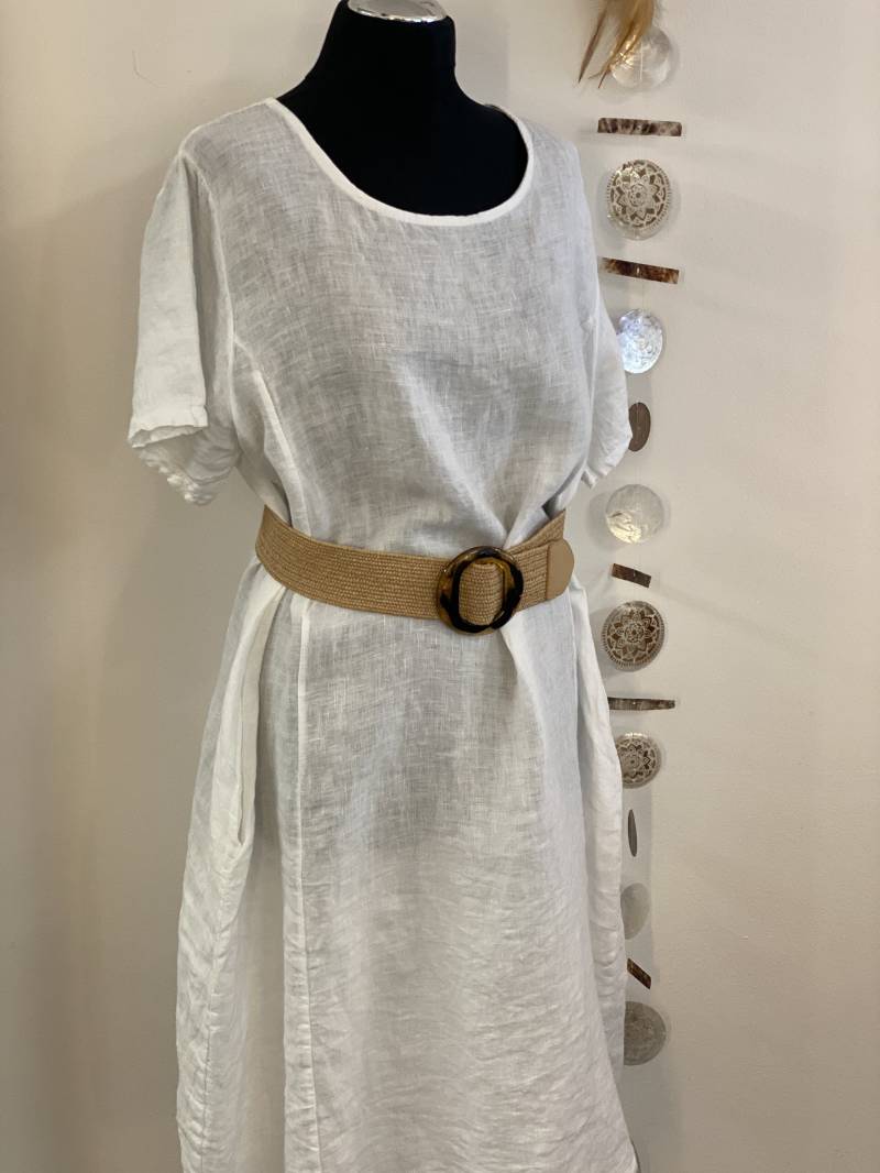 Langes Leicht Sitzendes Kleid //Hippie Spring// Boho// Must Have//Leinen//Maxikleid//Weiß //Größe 34-44//Kurzärmlig// von Villakunterbunt12