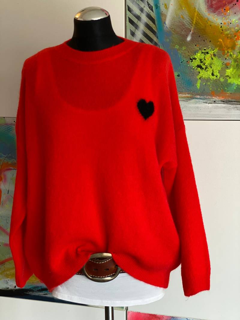 strickpulli//strickpullover//Rot//Größe 36-42//Herz//Baby Alpaca// von Villakunterbunt12